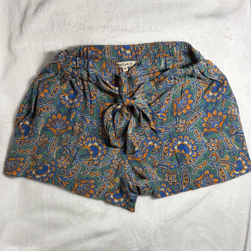 NATURA Blue and Orange Floral High Waist Shorts